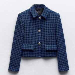 Zara Blue and Black Houndstooth Blazer